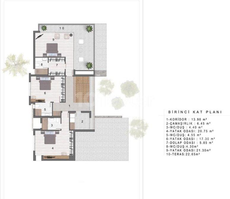 Наш новый проект виллы в Кирения Лапта с 4 спальнями, 4 ванными комнатами, зеленой землей, большой парковкой, бассейном, видом на море и горы.