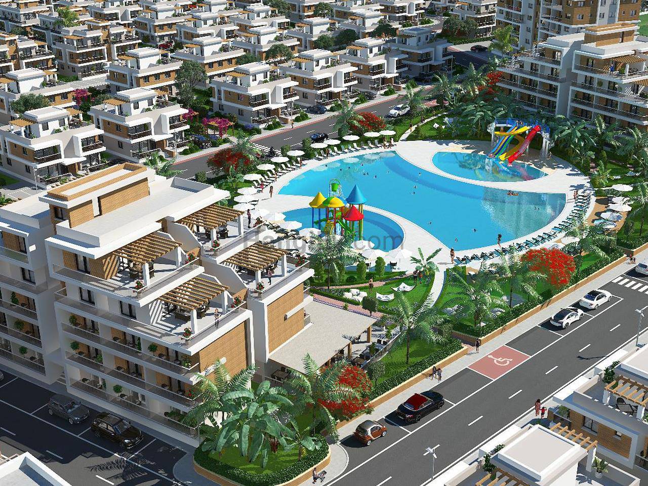 Северный Кипр Искеле Лонг Бич продажа квартира 2+1 с камином с бассейном