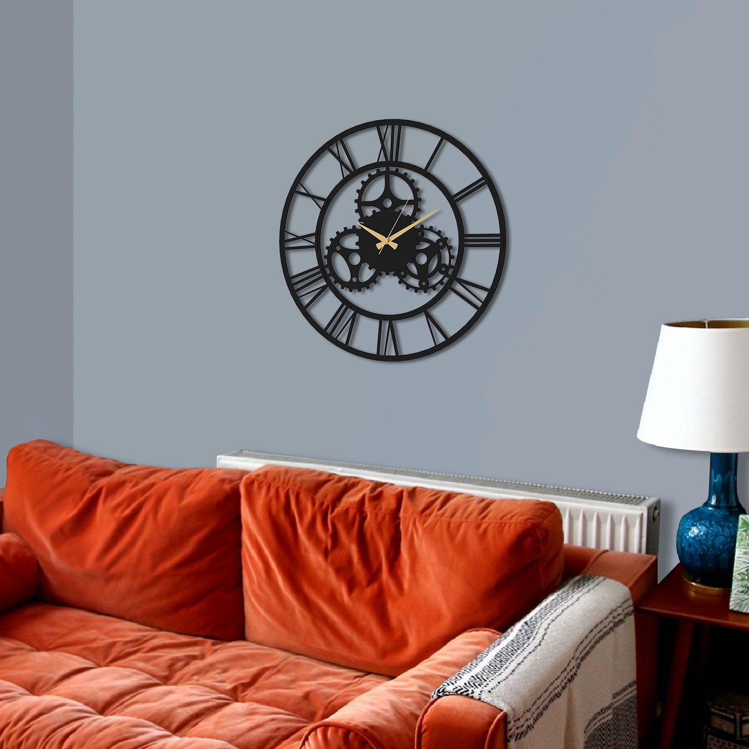 Металлические настенные часы с зубчатым колесом, черные 49*49см